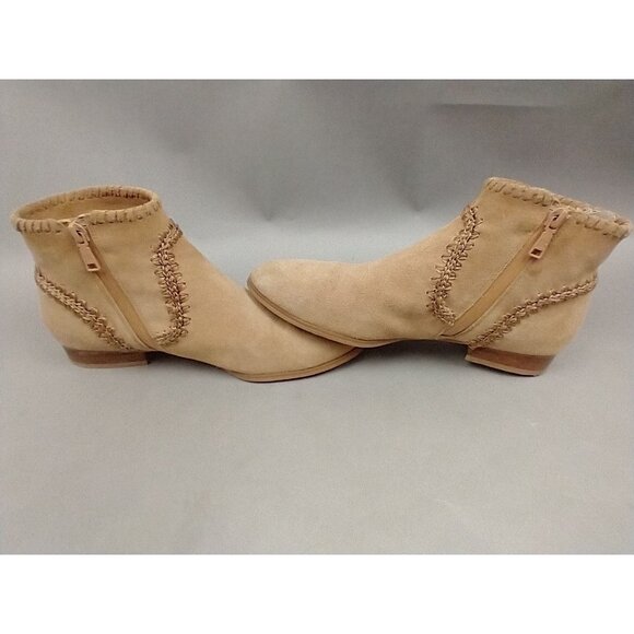 Jack Rogers Boots Womens 7 Tan Suede Embroidered Ankle Side Zip Low Heel - Picture 5 of 13